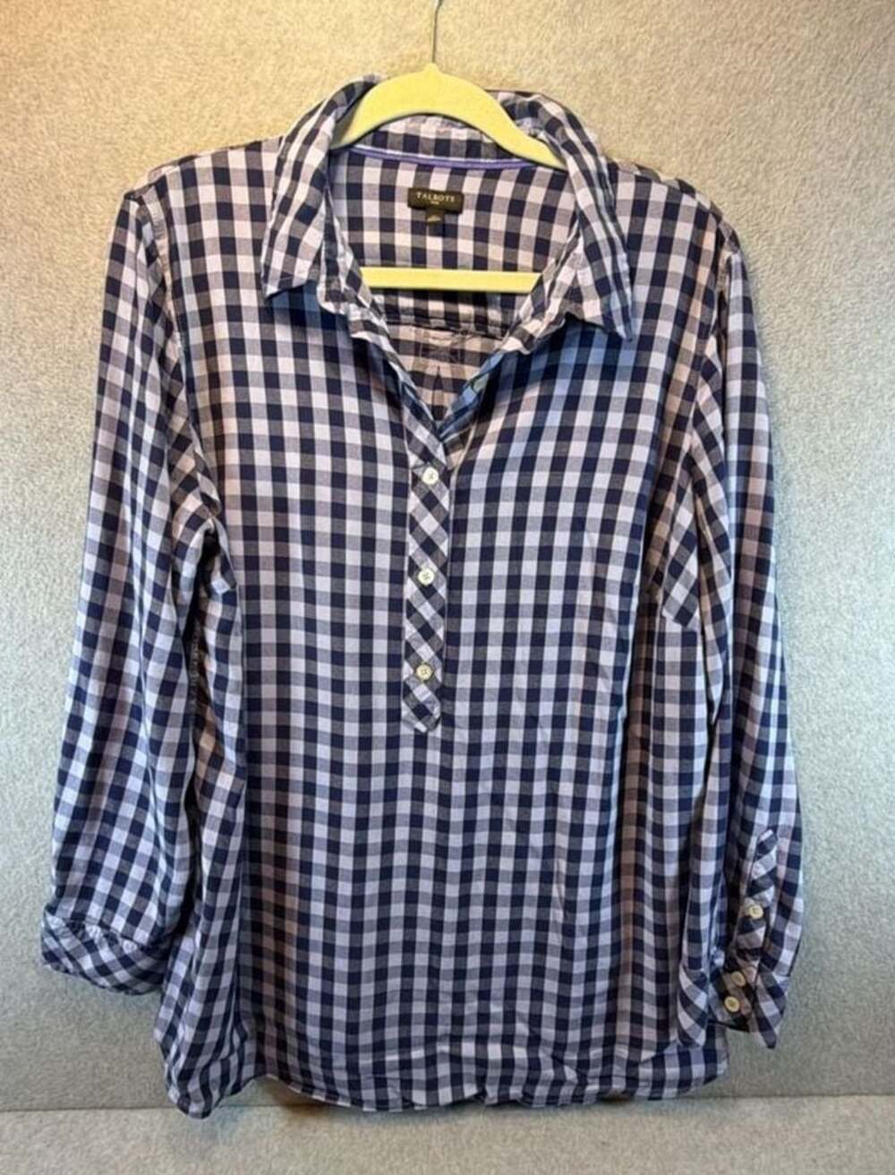 Talbots Plus Size Blue and White Gingham Popover Shirt